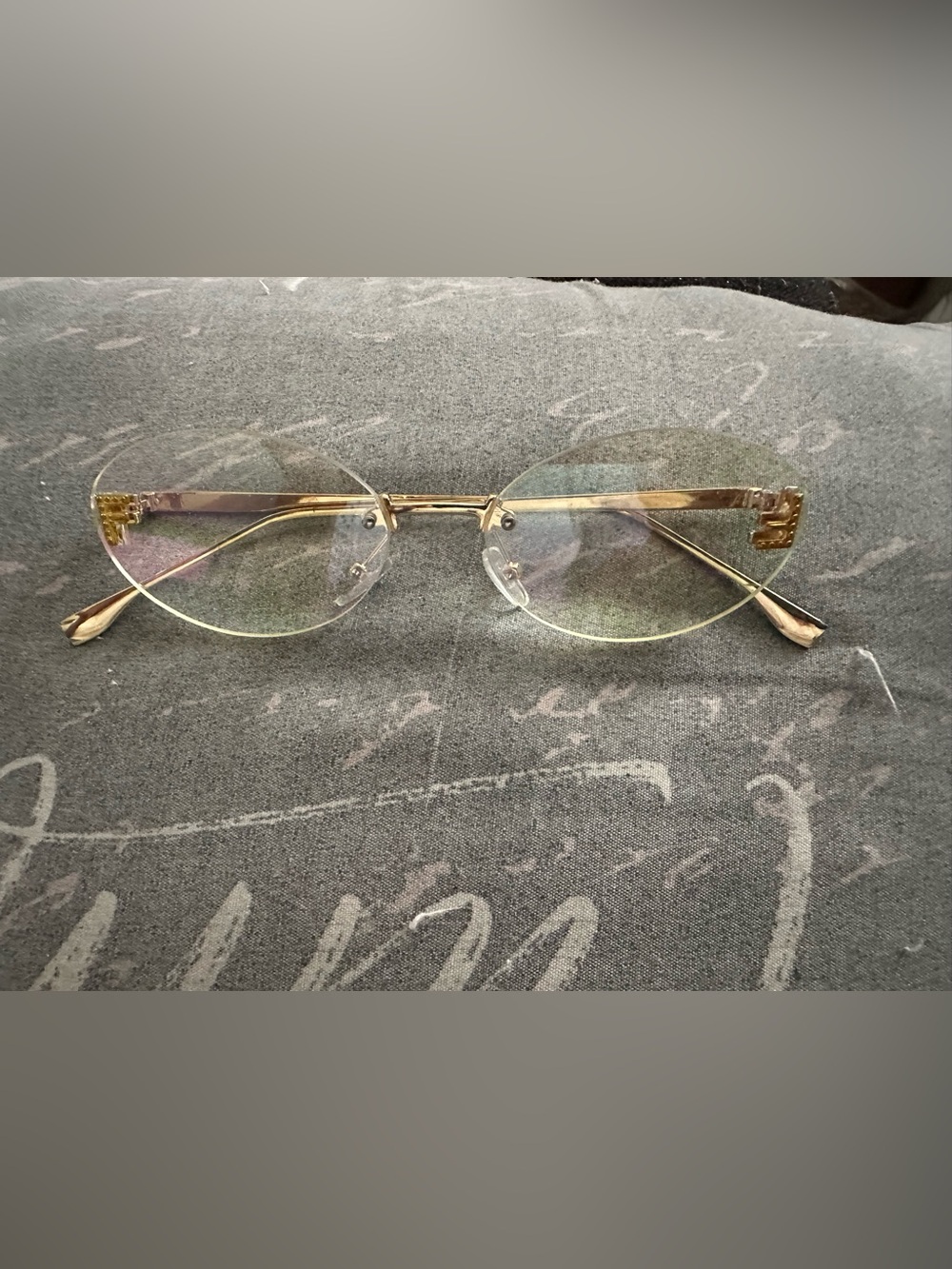 Gold Rim Rimless Oval Sunglasses with Green Lenses inspired